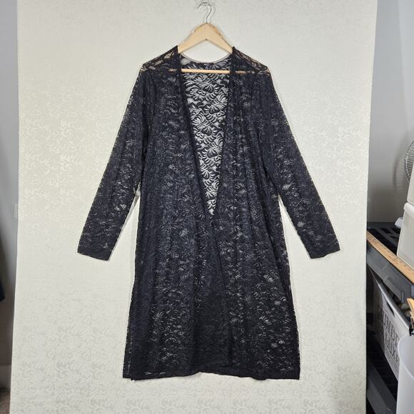Blashe Sheer Lace Long Cardigan Duster sz 3X Black Witchy Whimsigoth Open Front - Picture 13 of 14